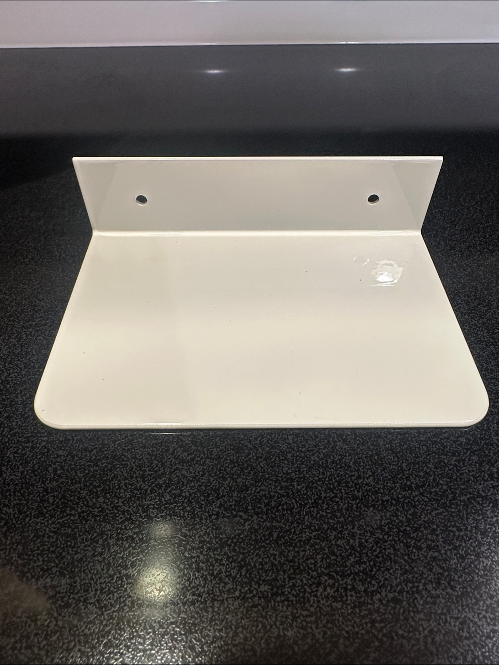 White reversible powder coated Bathroom Shelf Mount Bracket for flushable wipes